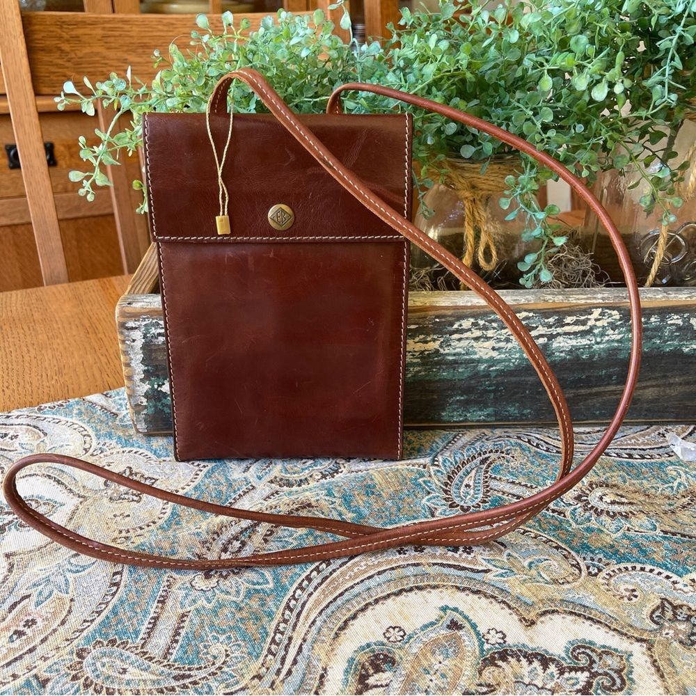 Brown Leather EB Crossbody Bag Travel Wallet Passport bag
